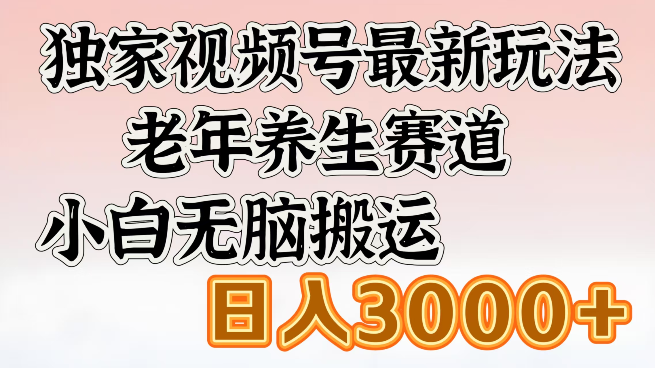 独家视频号最新玩法，老年养生赛道，小白无脑搬运，日入3000+-启航188资源站