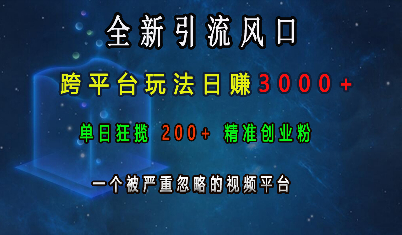 全新引流风口，跨平台玩法日赚3000+，单日狂揽200+精准创业粉，一个被严重忽略的视频平台-启航188资源站