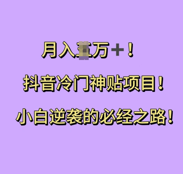 抖音冷门神贴项目，小白逆袭的必经之路，月入过W【揭秘】-启航188资源站