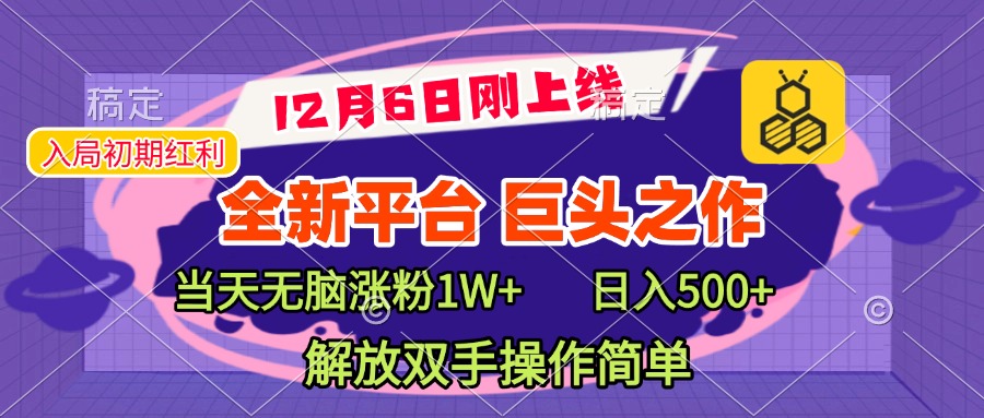 全新引流平台，巨头之作，当天无脑涨粉1W+，日入现500+，解放双手操作简单-启航188资源站