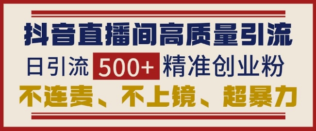 抖音直播间引流创业粉，无需连麦、不用上镜、超暴力，日引流500+高质量精准创业粉-启航188资源站