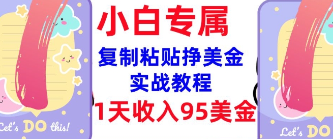 复制粘贴挣美金，0门槛，1天收入95美刀，3分钟学会，内部教程(首次公开)-启航188资源站