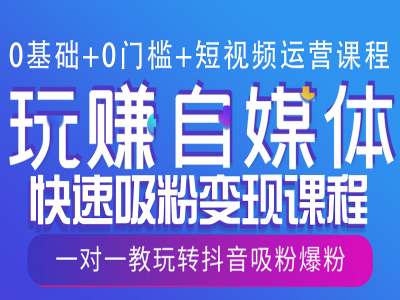 0基础+0门槛+短视频运营课程，玩赚自媒体快速吸粉变现课程，一对一教玩转抖音吸粉爆粉-启航188资源站