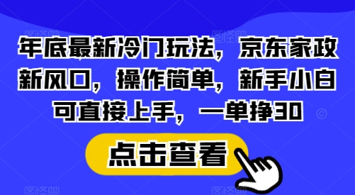 年底最新冷门玩法，京东家政新风口，操作简单，新手小白可直接上手，一单挣30【揭秘】-启航188资源站