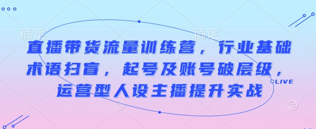 直播带货流量训练营，行业基础术语扫盲，起号及账号破层级，运营型人设主播提升实战-启航188资源站