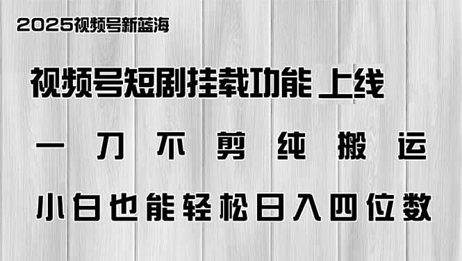 视频号短剧挂载功能上线，一刀不剪纯搬运，小白也能轻松日入四位数-启航188资源站