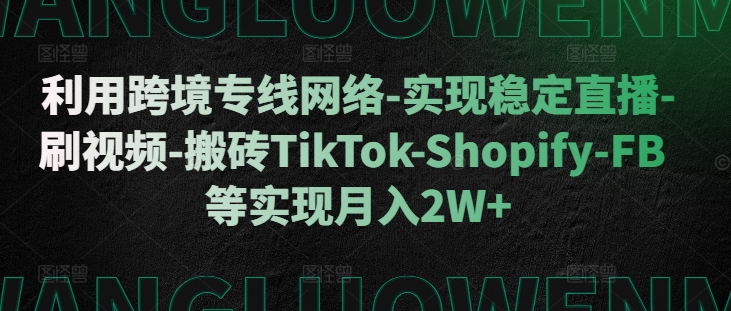 利用跨境专线网络-实现稳定直播-刷视频-搬砖TikTok-Shopify-FB等实现月入2W+【揭秘】-启航188资源站