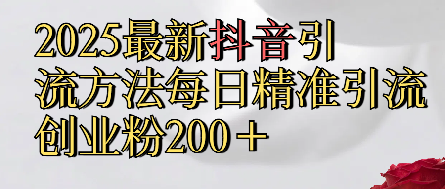 2025最新,抖音引流,方法每日精准引流创业粉300＋-启航188资源站