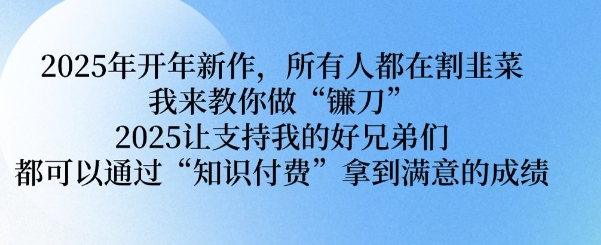 2025年开年新作，所有人都在割韭菜，我来教你做“镰刀” 2025让支持我的好兄弟们都可以通过“知识付费”拿到满意的成绩【揭秘】-启航188资源站