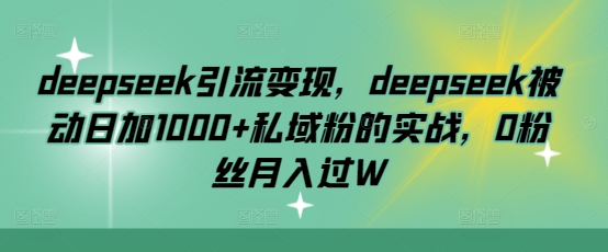 deepseek引流变现，deepseek被动日加1000+私域粉的实战，0粉丝月入过W-启航188资源站